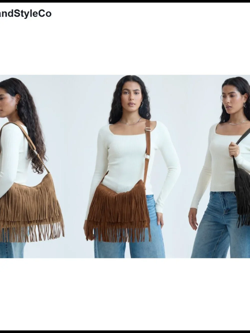 Tassel Faux Suede Leather Hobo Crossbody Shoulder Bag Women Sling